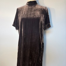 Eileen Fischer Deep Mauve Brown Silk Velvet Rayon Short Sleeve Dress