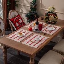 4 Pcs Christmas Tassel Placemats Heat Insulation Pads Mats Bohemian Vintage