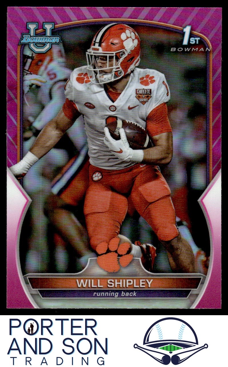 Will Shipley Pink Refractor 2022 1st Bowman U Chrome #73 Clemson Tigers