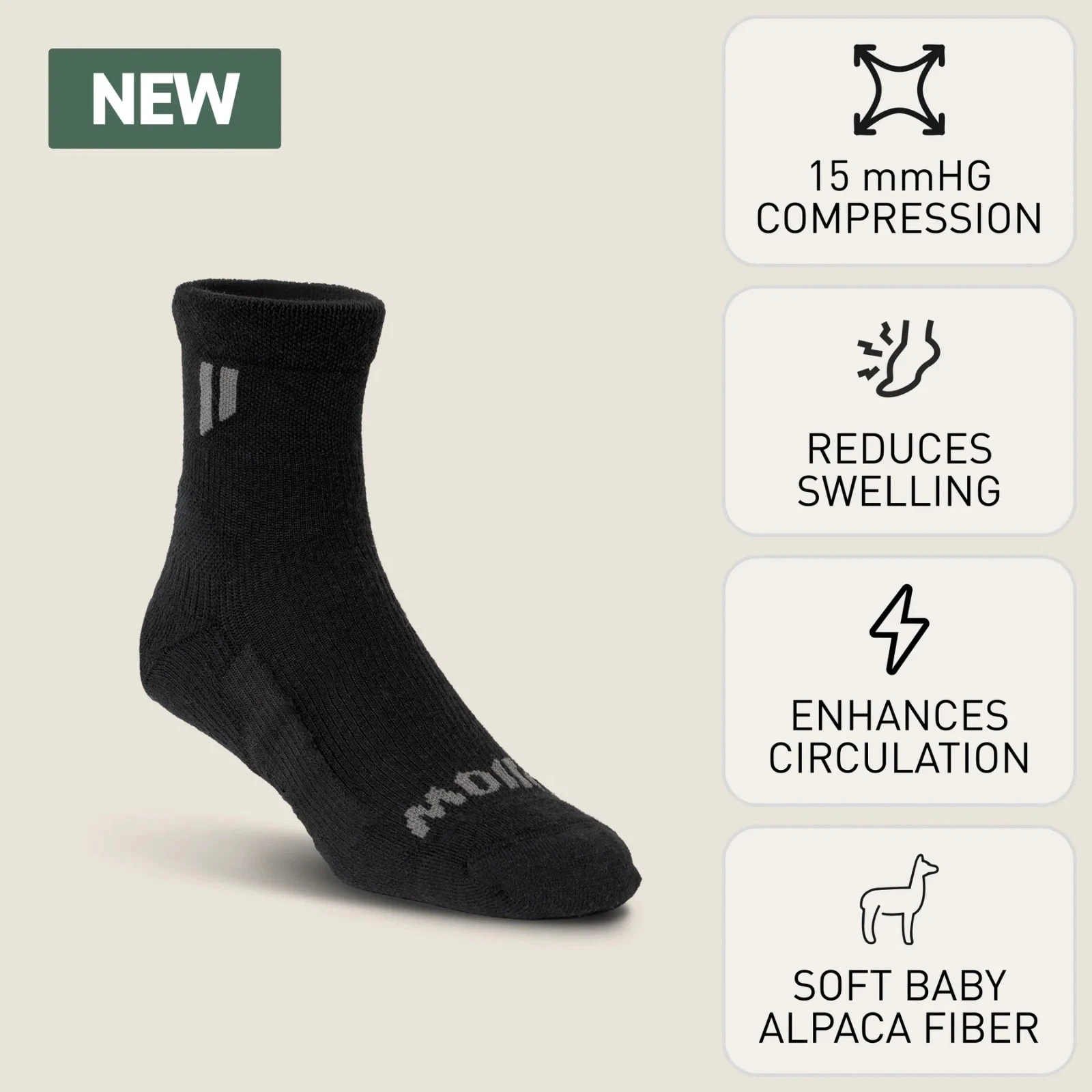 New Hollow Alpaca Compression Ankle Socks Black X-Large Men 13-15