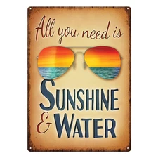 Rivers Edge Products Tin Sign, 17" x 12" Weatherproof Metal Wall Art, Sunshine