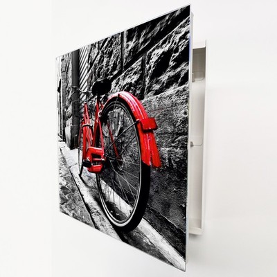 Schlüsselbox mit Glasbild, 20 Haken   Rotes Fahrrad, Design-Kasten von TYMO
