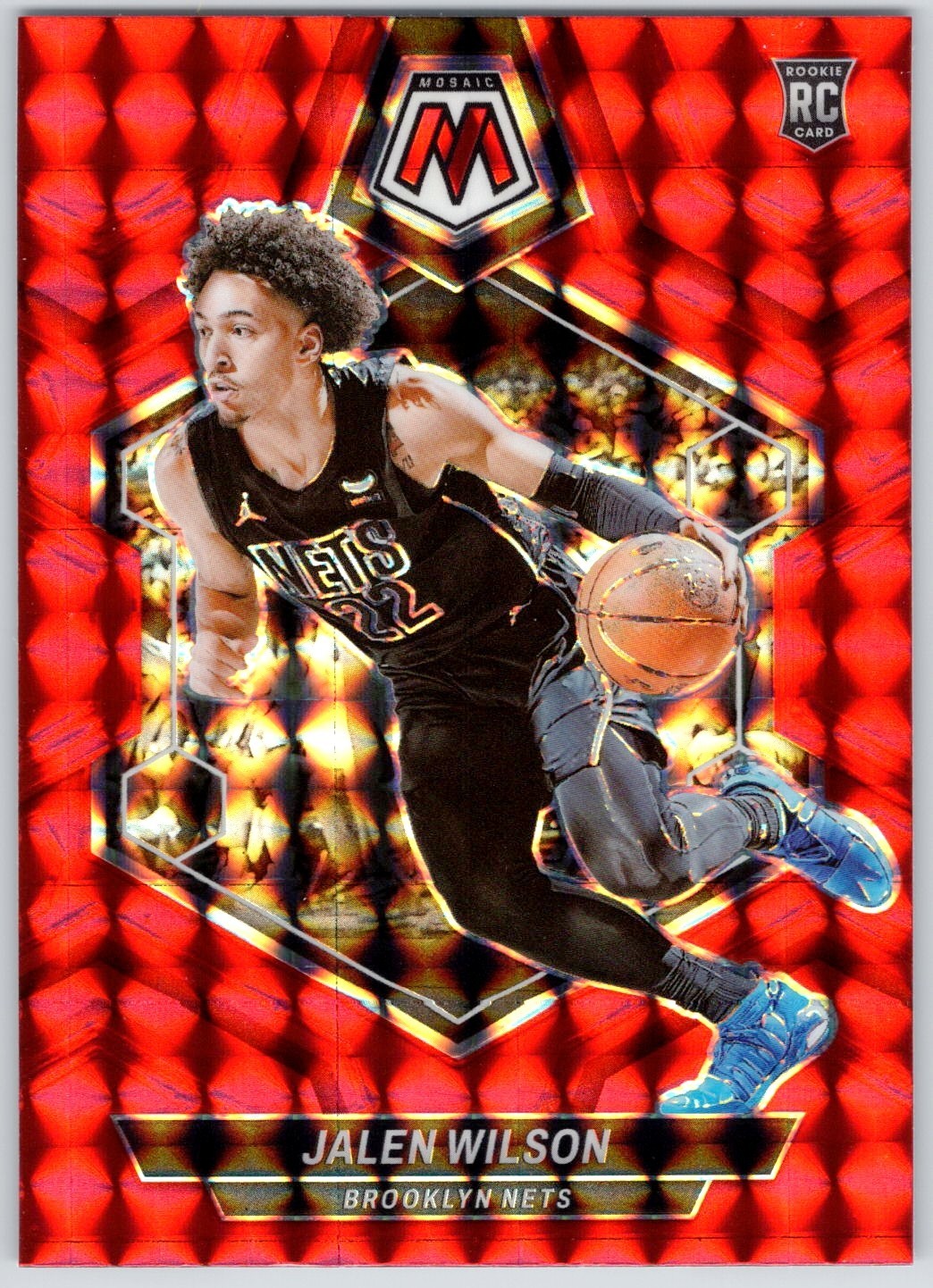2023-24 Panini Mosaic Red Mosaic Prizm #203 Jalen Wilson RC Brooklyn Nets
