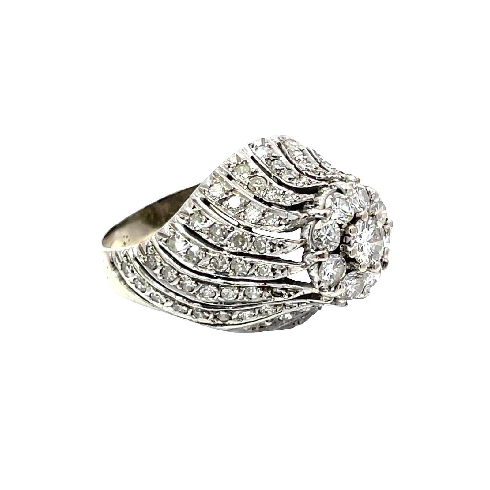 Solid White Gold Diamond Pave Swirl Cluster Ring - image 2