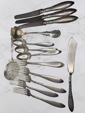 Antique 1847 Rogers Bros Silverplate Flatware Lot – Early Marks 14 Mixed Pieces