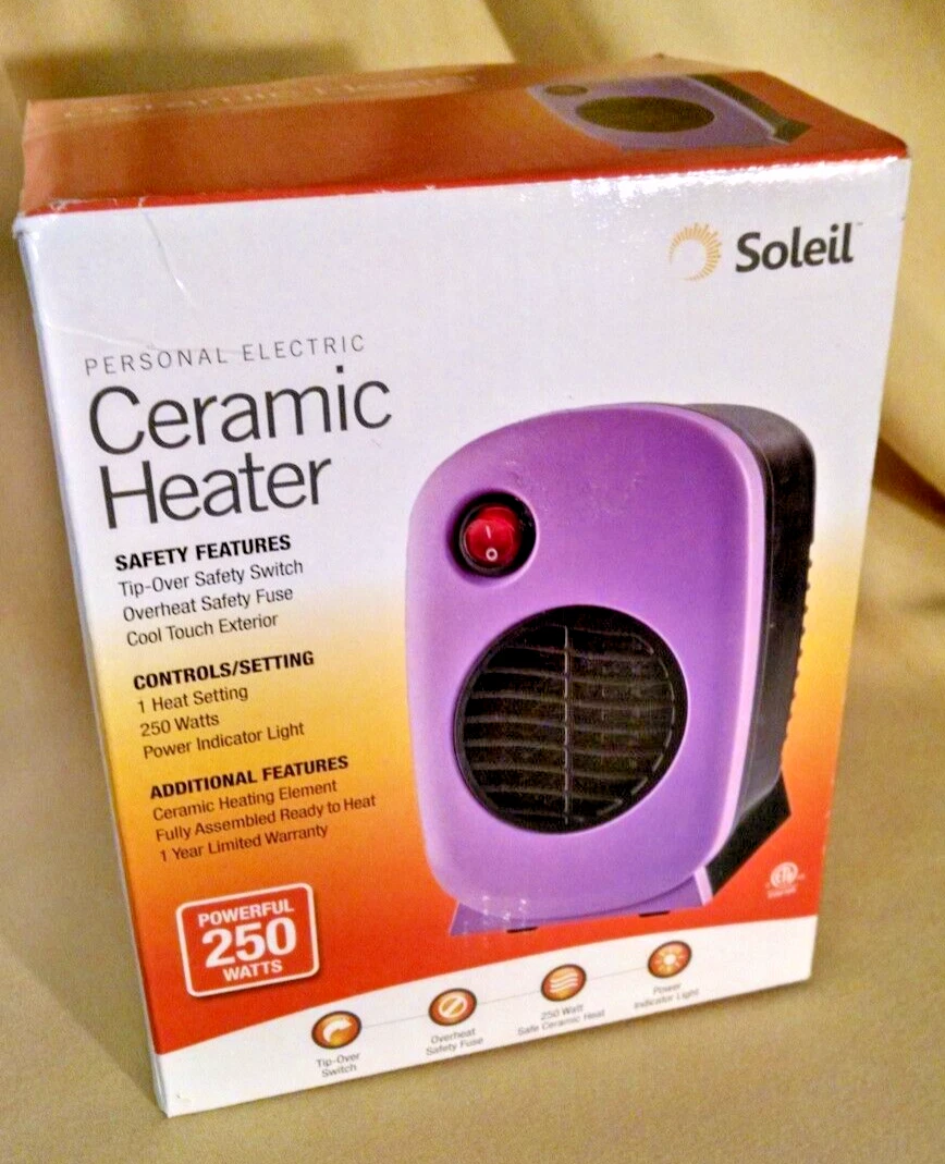 HEATER SOLEIL PERSONAL ELECTRIC CERAMIC PURPLE NEW 250 WATTS MH-O1P COOL  TOUCH. 815900020139 | eBay