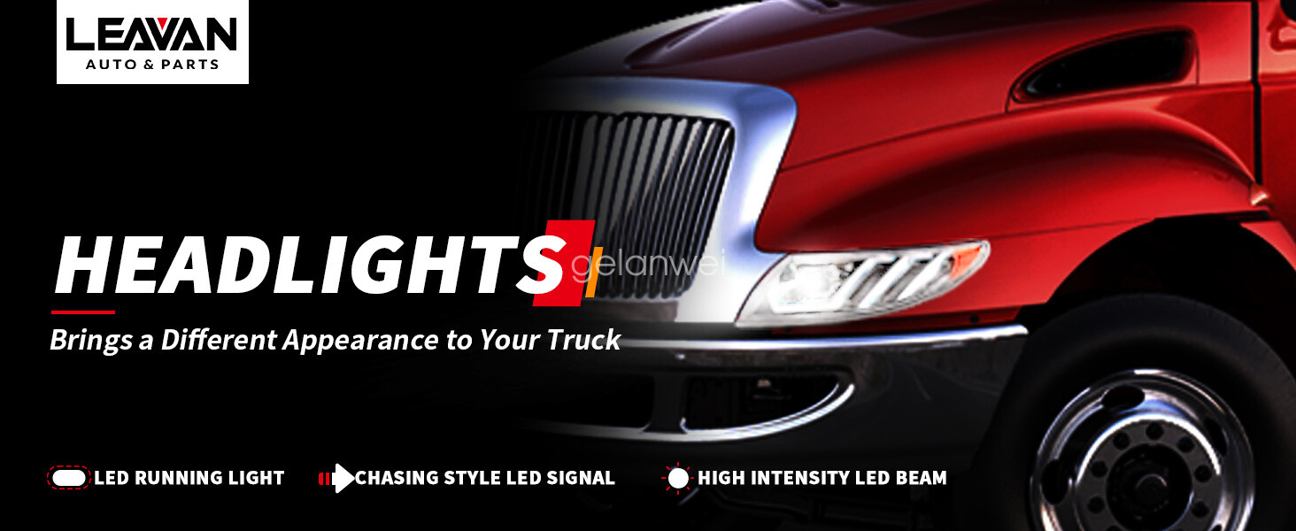 Full LED Projector Pair Headlights For 02-18 International 4100 4200 4300 4400