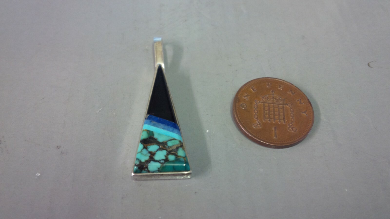 Tested as silver Triangular pendant set with seve… - image 4