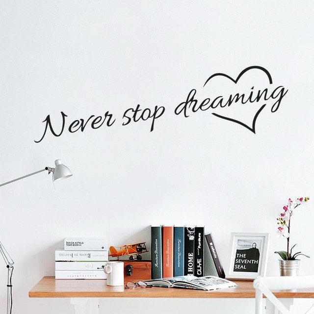 Never Stop Dreaming Inspirational Quote Wall Art Bedroom Vinyl Wall Stickers Hot