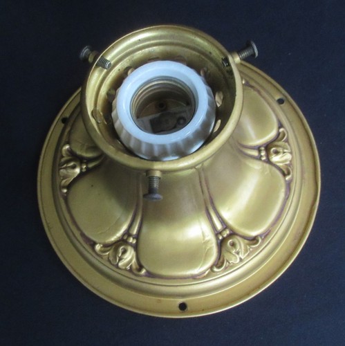 Vintage Art Nouveau Painted Glass Shade Light Fixture Flush Mount FX334 - Picture 4 of 8