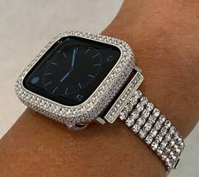 Silver Apple Watch Band Crystal Designer Women or Apple Watch Cover Case Bling