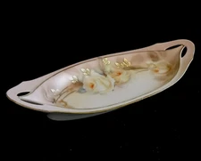 RS Germany Handled Relish Dish Yellow Roses Pink