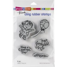 New Stampendous RUBBER STAMP cling friends cats KITTY GIRL SET free USA ship