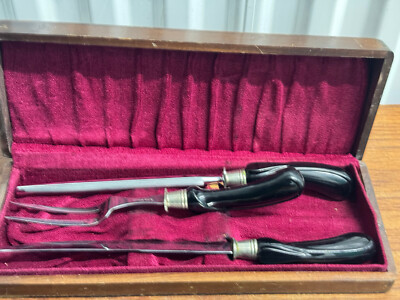 Vintage Flint USA Vadium Steel Bakelite Handles Carving Set W/ Box