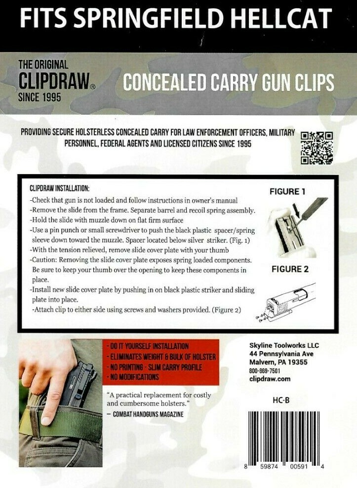 Clipdraw Belt Clip for Springfield Hellcat IWB Ambi Holster for sale