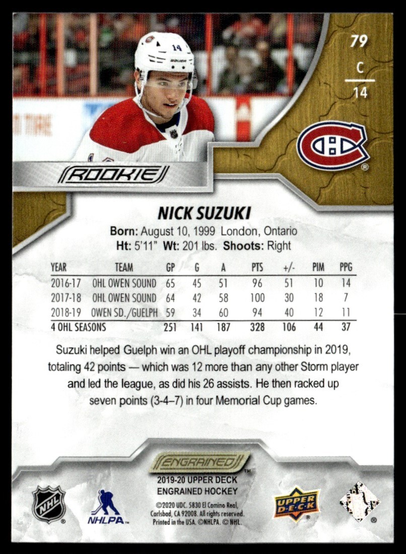 2019-20 Upper Deck Engrained Nick Suzuki Rookie 261/299