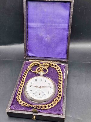 RHEIN Alte Taschenuhr 800er Punze Nummeriert Silber Läuft! im Etui