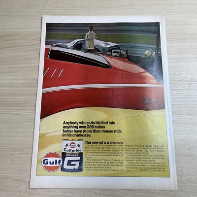 Gulf Gulfpride Formula G Racing Motor Oil 1968 Vintage Print Ad Life Magazine