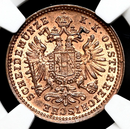 AUSTRIA. Franz Joseph I, Copper Kreuzer, 1885, NGC MS64 RB