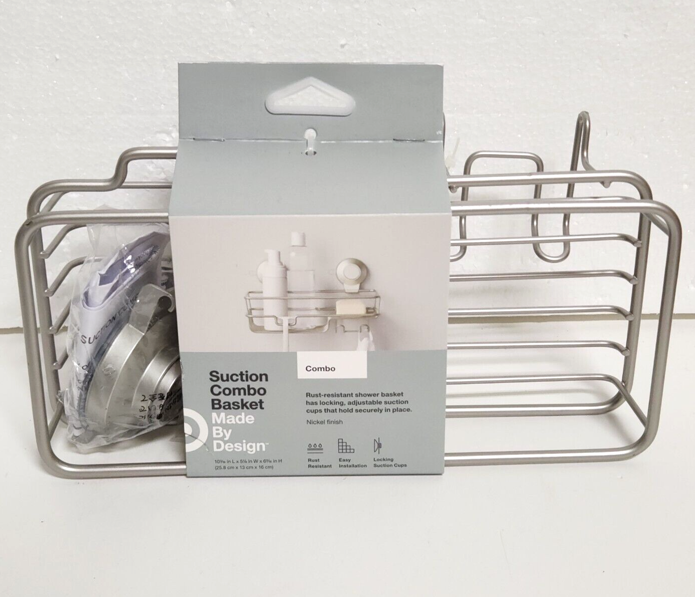 Made by Design Suction Combo Basket Bathroom Shower Storage Nickel  