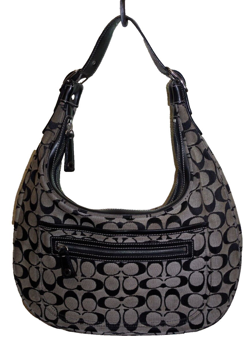 COACH SIGNATURE BLACK CANVAS LOGO MONOGRAM HOBO BAG ZIP