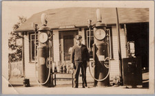1930's Gas Station Photo Old Pumps Station Attendent Snap Shot