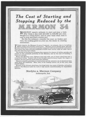 Trimmed LAMINATED 1916 MARMON 34 Auto ORIGINAL Ad NORDYKE & MARMON Co.