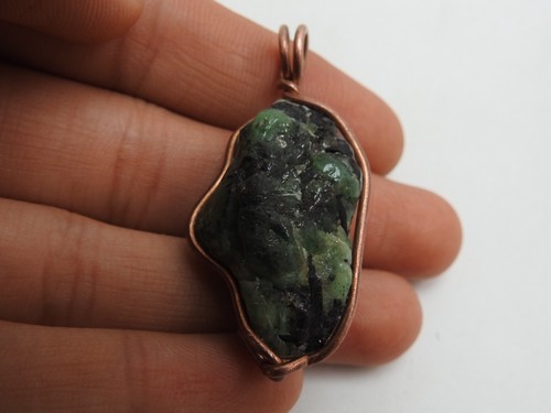 Emerald Rough Pendant Wire Wrapped Copper Jewelry 33X20X15MM Personalized Gift - Picture 8 of 8