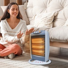 NEW 1200W HALOGEN HEATER INSTANT HEAT WINTER WARM OSCILLATING 3 BARS HOME OFFICE