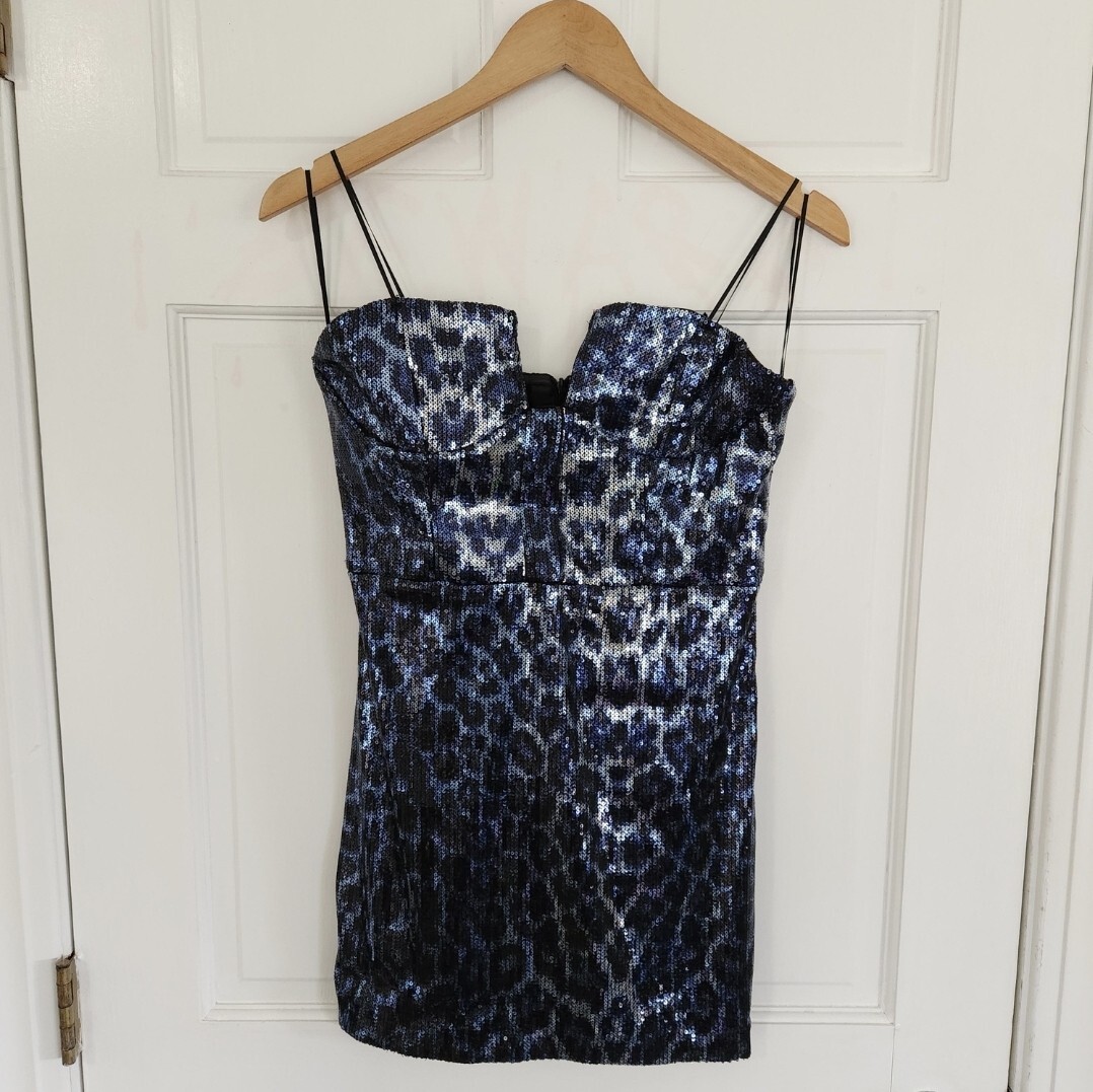 NWT Zara Blue Leopard Animal Print Sequin Dress Size Medium | eBay
