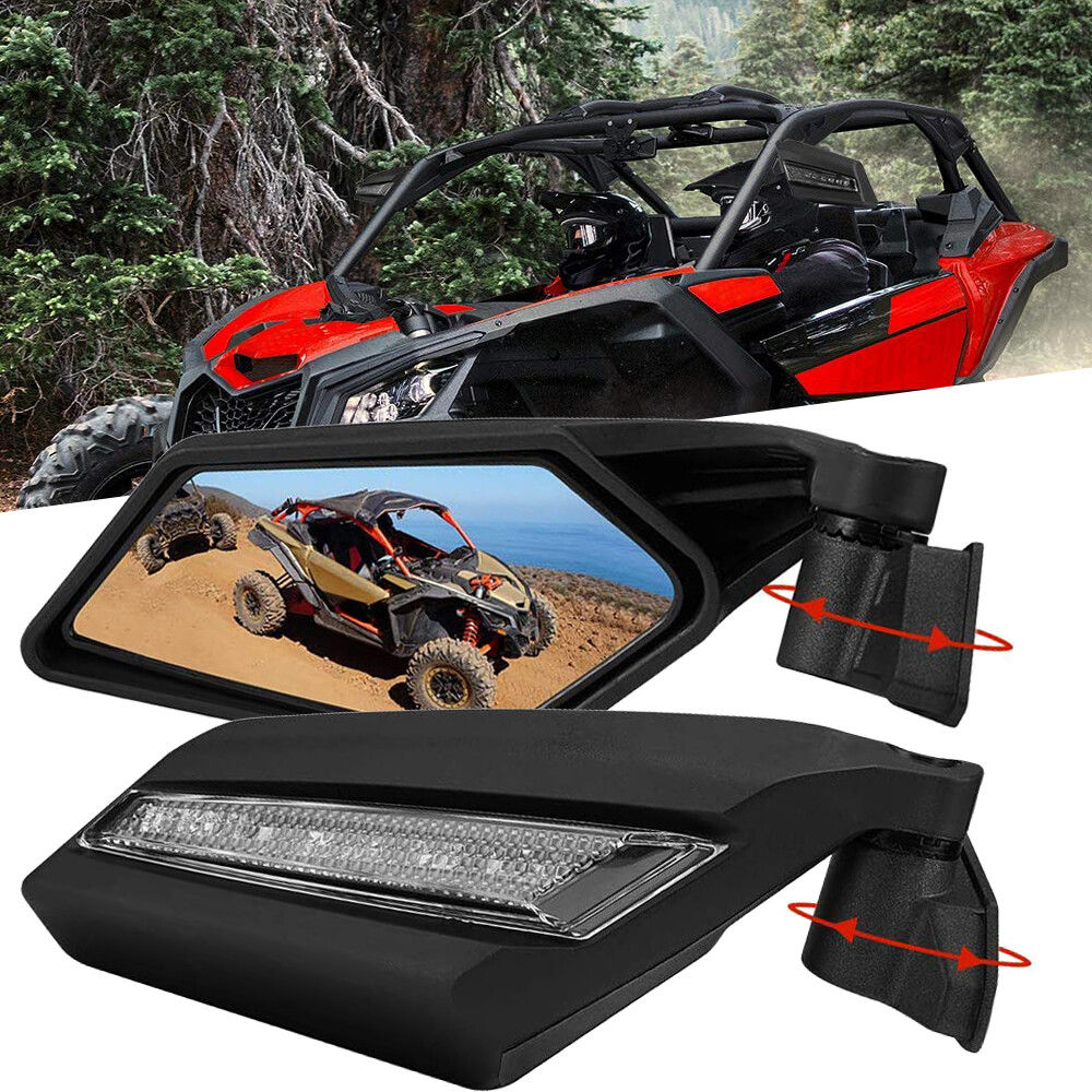 Rear Racing Side Mirrors LED Light For Can Am Maverick X3 Max
