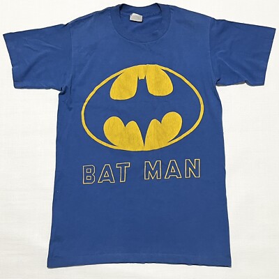 70's BATMAN グラフィック Tシャツ ヴィンテージ Vtg 70s 80s Single-Stitch Batman Comic Font Bat Sign Blue T-Shirt