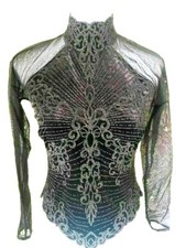 New Nordstrom Tadashi Mock Neck Bronze Top Sequin Mesh Sleeve Size M fits S