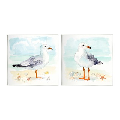Seagull & Sandpiper Birds 2 Piece Wall Plaque Art Set by Victoria Barnes