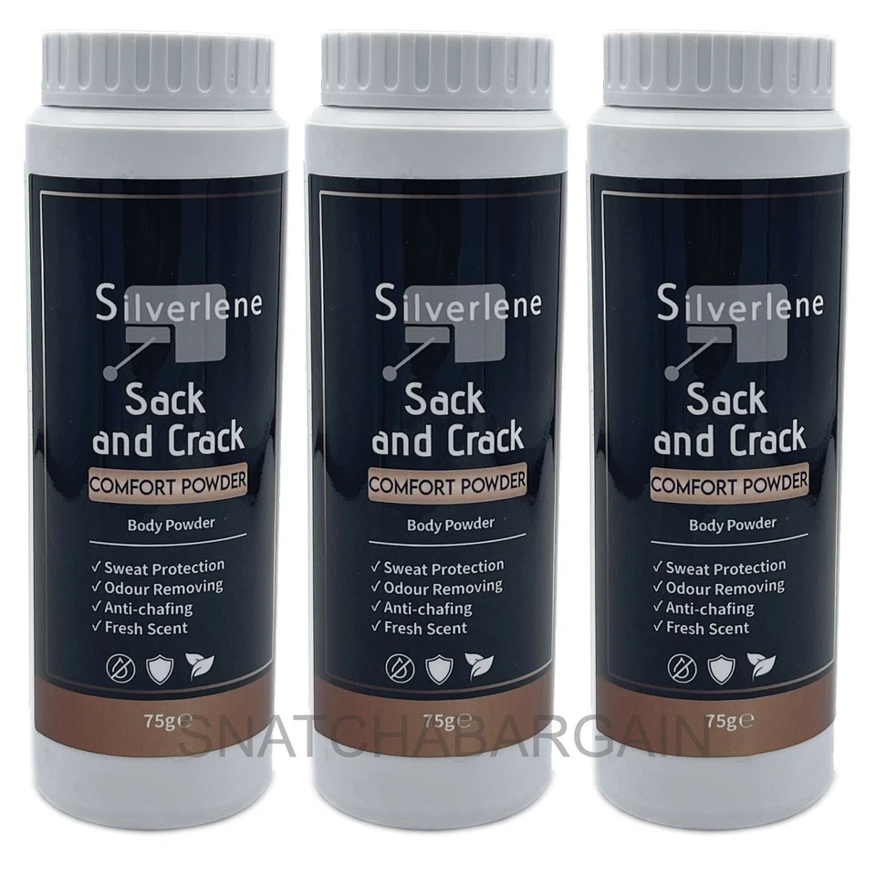 3 x SILVERLENE SACK & CRACK ANTI- CHAFING COMFORT POWDER 75g SWEAT PROTECTION