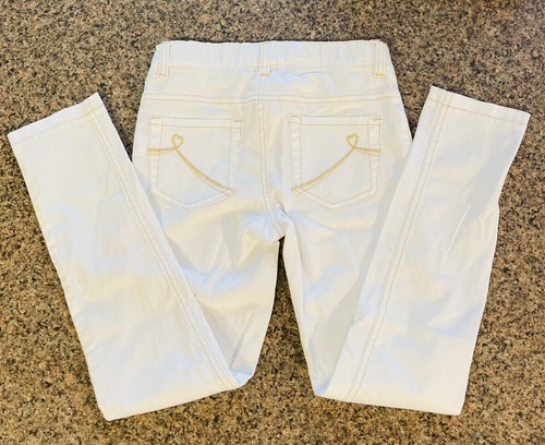 Est. 1989 Place White Denim Stretch Jeans Gold Embroidered Tapered Ankle Girls 8 - Picture 2 of 6