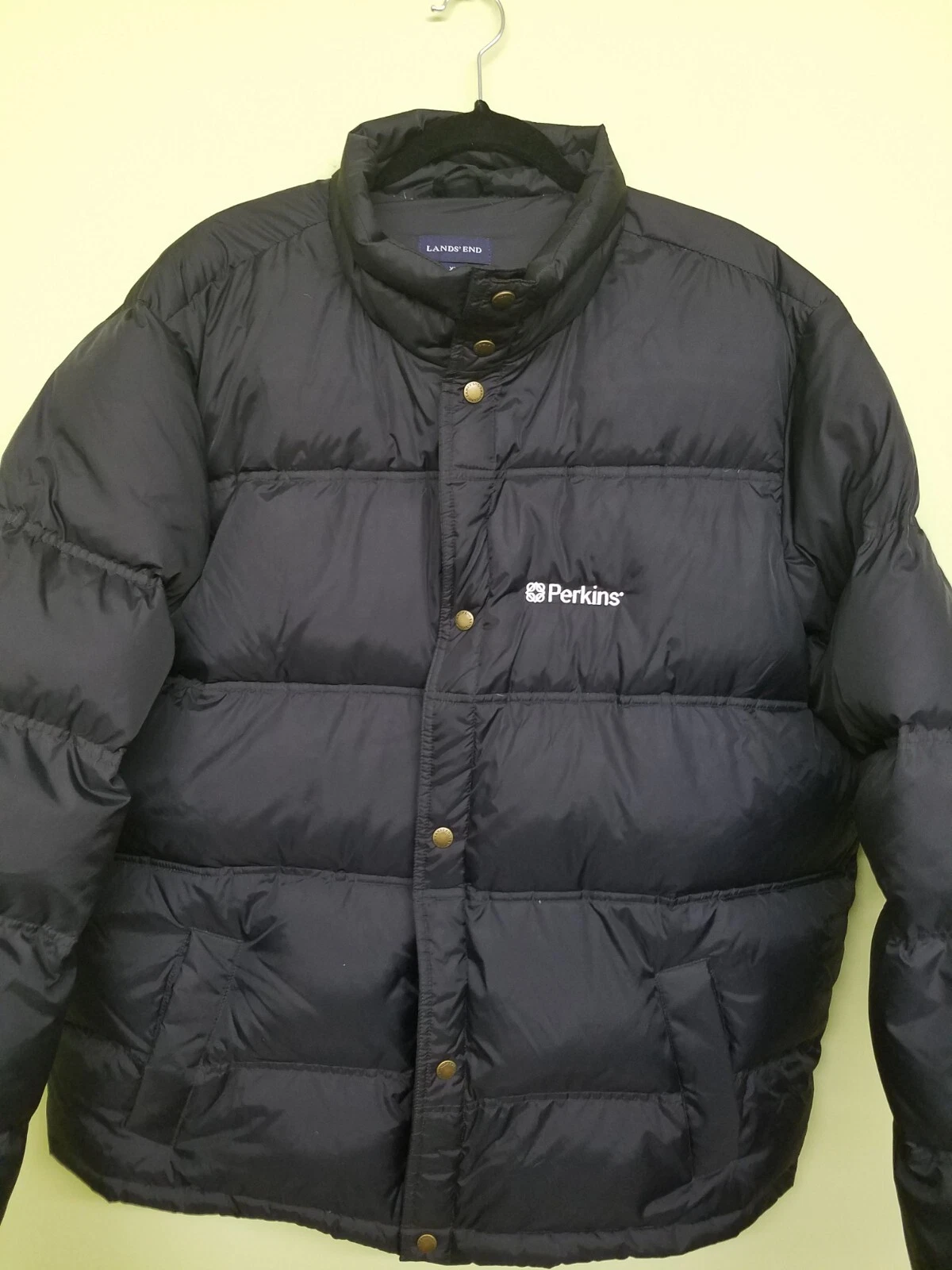 Lands End Down Black Puffer Jacket Mens XL Down Filled