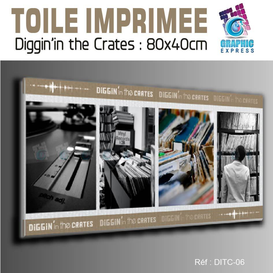 Tableau rétro Deejay Records Diggin 80x40 cm pour salon de mélomane