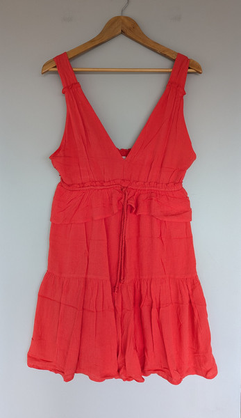 SEED HERITAGE Womens Dress Sz12 Coral Ruffle Sleeveless Babydoll Tie Casual Mini