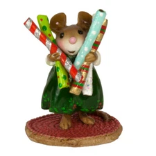 Wee Forest Folk WRAP IT UP, WFF# M-655, Green, Christmas Wrapping Mouse