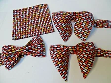 Handmade Mens Print Bow Tie Handkerchief Pre-tied Orange/Yellow/Black Colorful