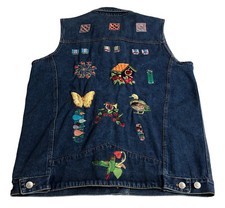 Vintage Mix It Denim Vest Womens M Blue Jean Embroidered Cottagecore Boho Art