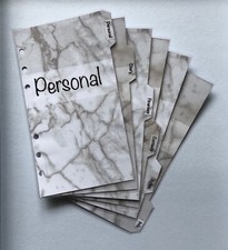 Filofax Personal Organiser Planner - Grey / Silver Marble x 6 Labelled Dividers