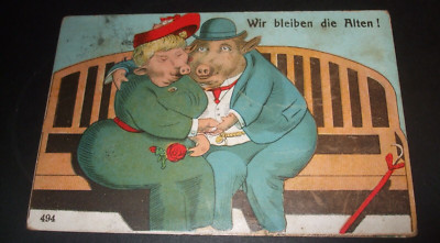 Vintage Comic ANTHROPOMORPHE SCHWEINE ROMANZE WIR BLEIBEN DER GLEICHE DEUTSCHER Humor