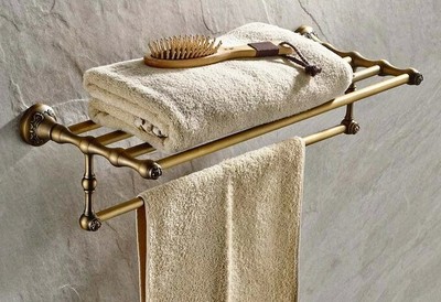 Antique Brass Bathroom Wall Mounted Double Towel Rail Rack Towel Shelf  Qba430 | eBay