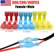 300/100PCS Insulated Female Male Spade Terminals Wire Connectors Crimp 22-10AWG