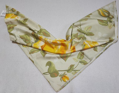 Luxury Head Square Silk Scarf,Yellow Rose Flowers Patterned,70cmx70cm - Picture 7 of 11