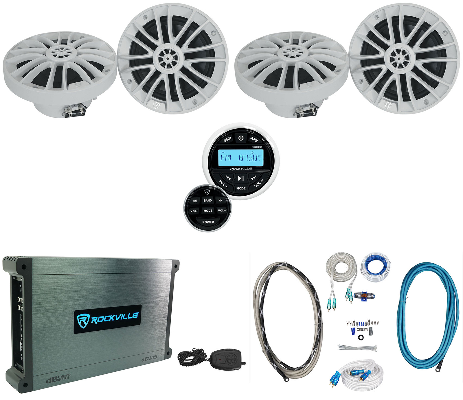 4 Rockville RM-PREMIUM-65 WHITE 65 Акустических систем для морских судов мощностью 600 Вт Усилитель ресивер