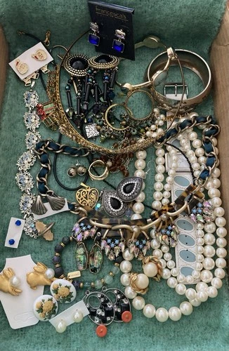 Goldtone RS Tiara Crown & Costume Jewelry Lot Includes Signed Vintage Damascene