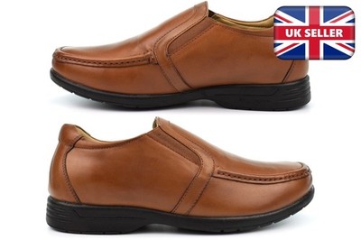 Herren Weite Passform Schuhe Weite Schuhe Slipper Extraweit Echtleder Hellbraun 6-13/14/15